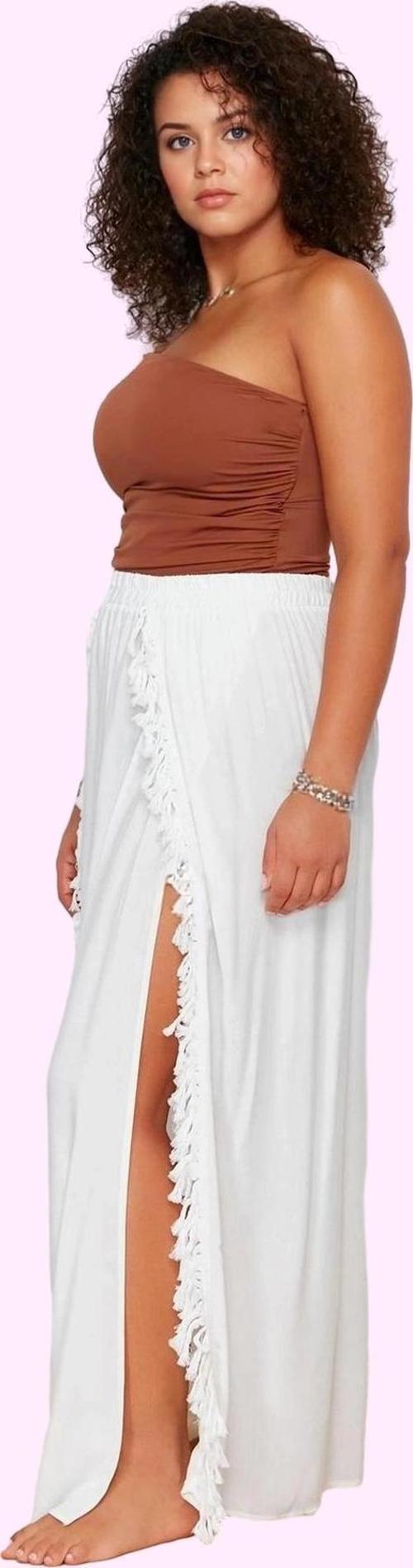 Kadın Maxi Etek Püsküllü Yırtmaçlı Şallı Dokuma Plaj Giyim Günlük Kullanım Kaliteli Malzeme