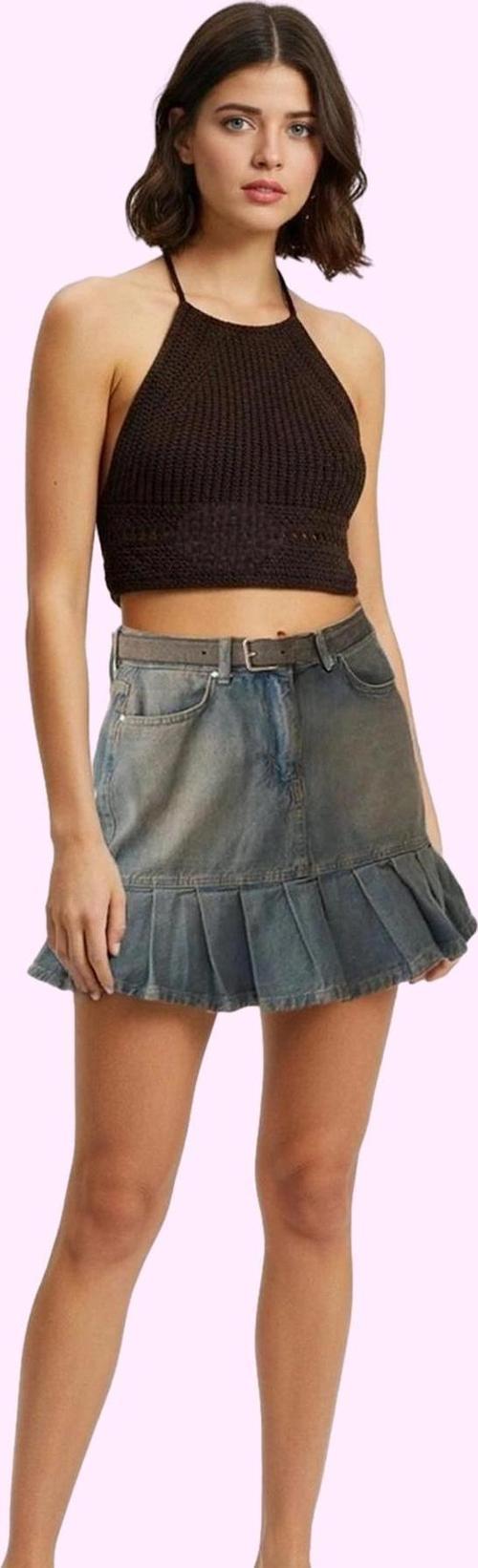 Kadın Denim Mini Etek Pileli Skater Pamuklu Günlük Stil Hafta Sonu Yaz Aylarının Vazgeçilmezi