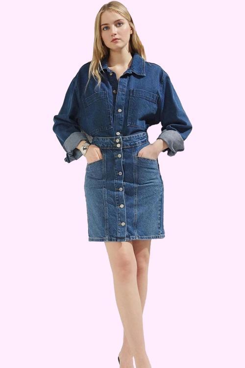 Kadın Denim Mini Etek A line Kalıp Pamuk Günlük Kombinler Hafta Sonu Yaz Aylarının Vazgeçilmezi