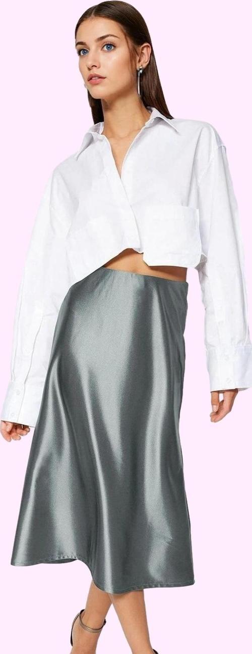 Kadın Midi Boy Saten Etek A Kesim Beli Lastikli Şık Günlük Hafta Sonu Yaz Aylarının Vazgeçilmezi