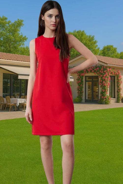 Kadın Kısa Shift Elbise Polyester Dokuma Yazlık İş Elbisesi Şık Görünüm Konforlu Kesim Şık Görünüm