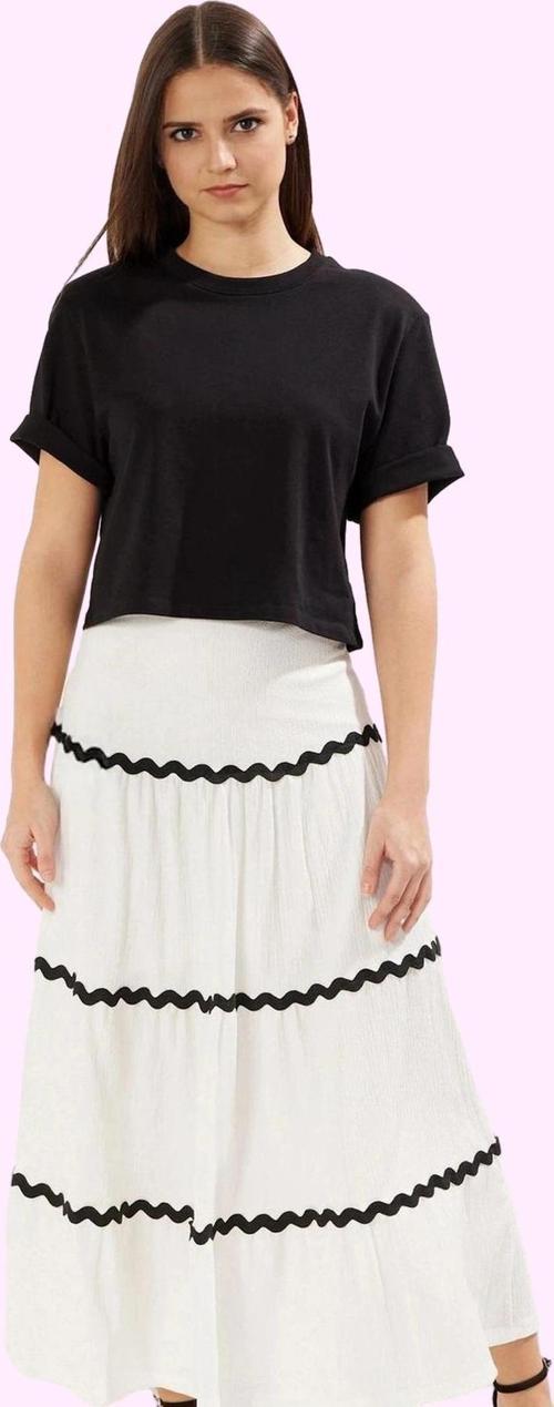 Kadın Maxi Kloş Örme Etek Renk Bloklu Desen Günlük Stil Hafta Sonu Yaz Aylarının Vazgeçilmezi