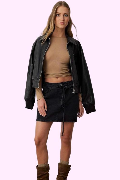 Kadın Denim Midi Boy Etek Yüksek Bel Rigid Dokuma Pamuklu Günlük Stil Yaz Aylarının Vazgeçilmezi