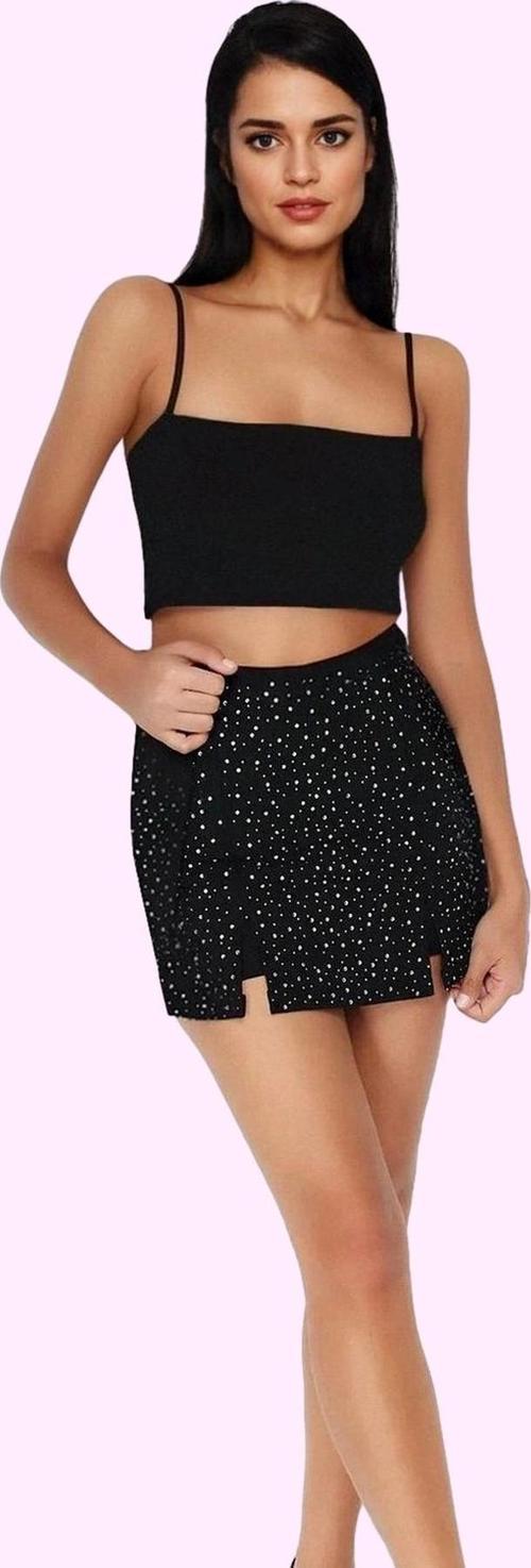 Kadın Şort Etek Parlak Taşlı Dokuma Mini Boy Gece Şıklığı Günlük Kullanım Kaliteli Malzeme