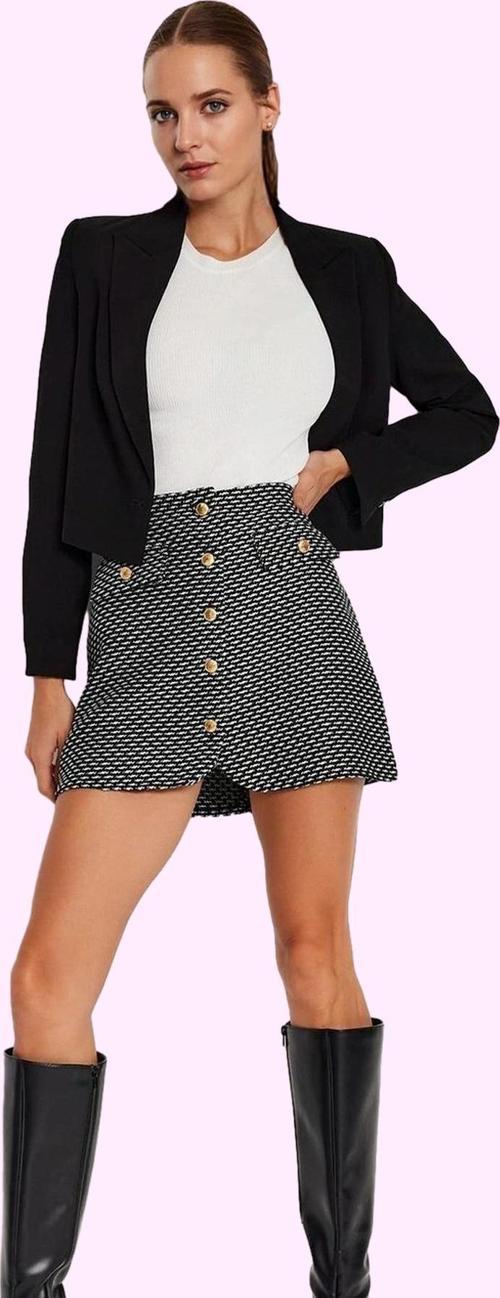 Kadın Mini A line Tüvit Etek Düğme Detaylı Günlük Stil Hafta Sonu Yaz Aylarının Vazgeçilmezi