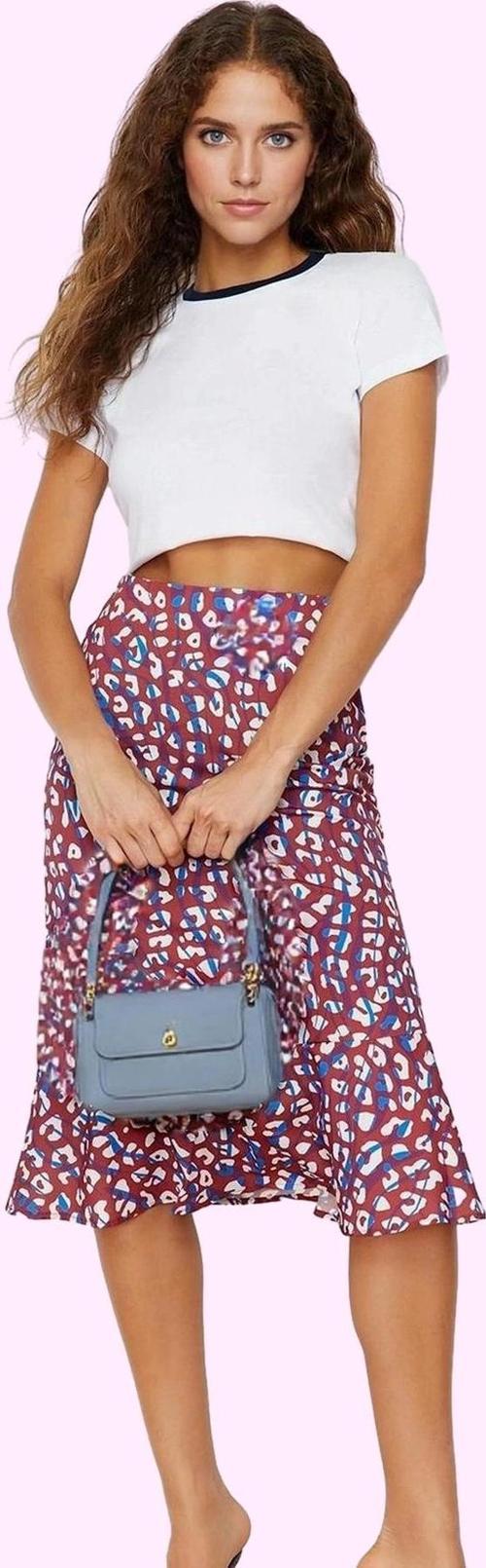 Kadın Midi Boy Hayvan Desenli Dokuma Etek Yüksek Bel Kemerli Günlük Kombinler Modern Tasarım