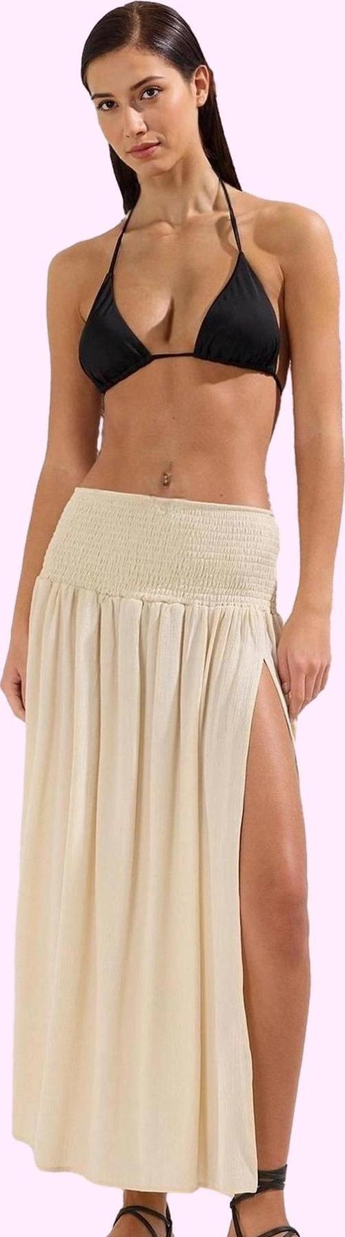 Kadın Maxi Plaj Etek Yırtmaçlı Crinkle Dokuma Yazlık Günlük Kullanım Yaz Aylarının Vazgeçilmezi
