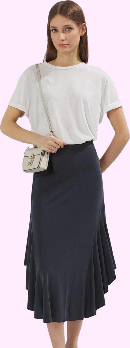 Kadın Asimetrik Fırfırlı Örme Midi Etek Günlük Stil Yazlık Hafta Sonu Yaz Aylarının Vazgeçilmezi