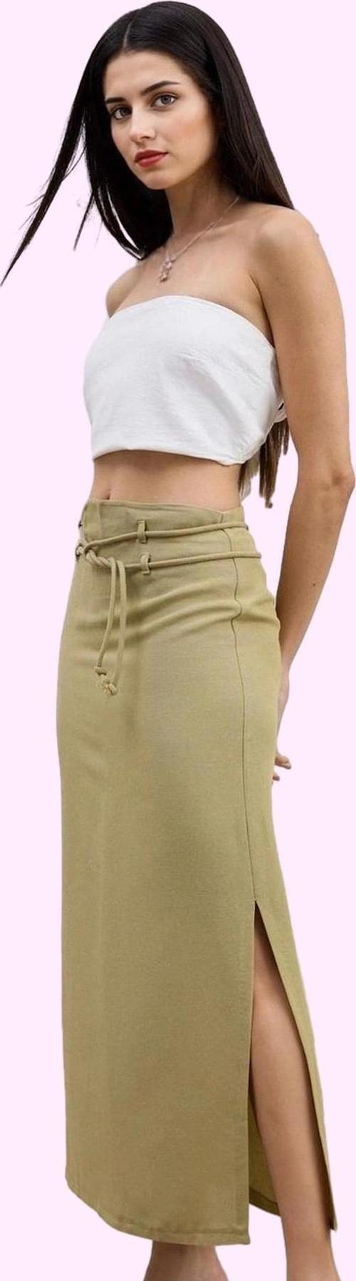 Kadın Maxi Dokuma Etek Keten Karışımlı Yandan Yırtmaçlı Trend Yaz Günlük Kullanım Hafta Sonu