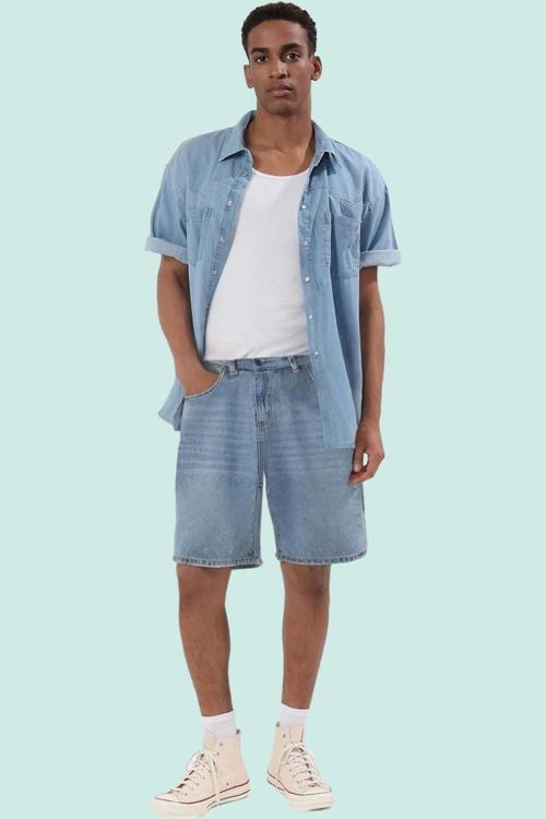 Erkek Baggy Bol Kesim Denim Kot Şort Pamuk Günlük Kombinler Hafta Sonu Yaz Aylarının Vazgeçilmezi