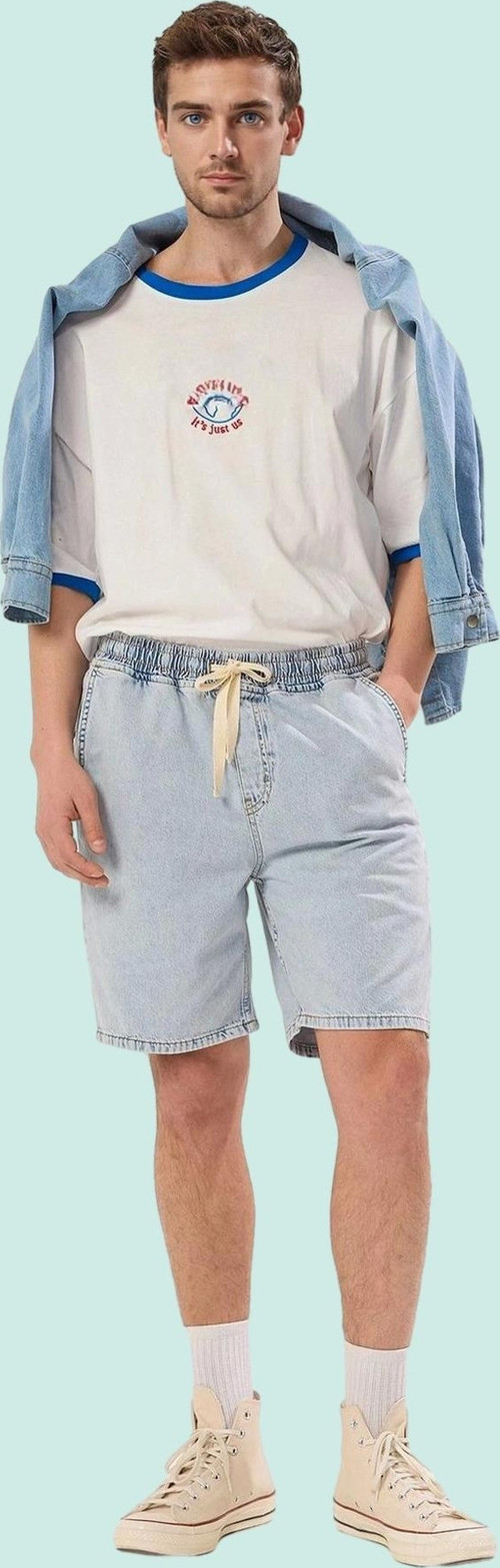 Erkek Denim Şort Geniş Paça Rahat Kalıp Pamuk Günlük Kullanım Hafta Sonu Dayanıklı Malzeme