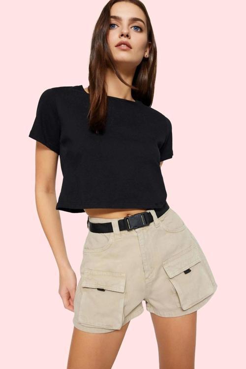 Kadın Yüksek Bel Denim Şort Cep Detaylı City Short Kalıp Pamuklu Günlük Kullanım Hafta Sonu