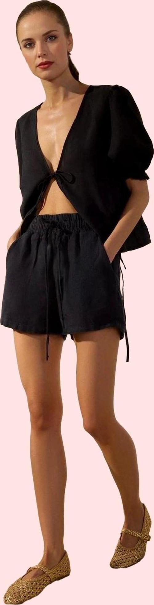 Kadın Yüksek Bel Geniş Paça Keten Şort Yaz Aylarının Vazgeçilmezi Günlük Kullanım Hafta Sonu