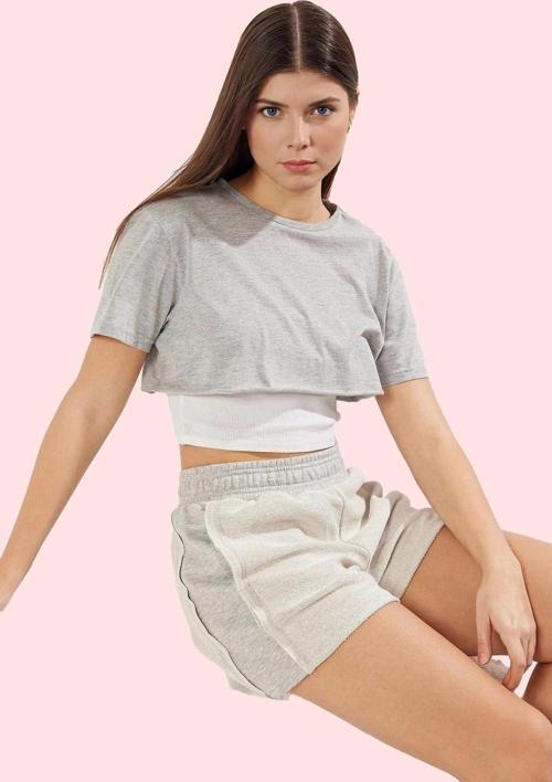 Kadın Yüksek Bel Kısa Şort Renk Bloklu Desen Rahat Kalıp Günlük Kullanım Dayanıklı Malzeme