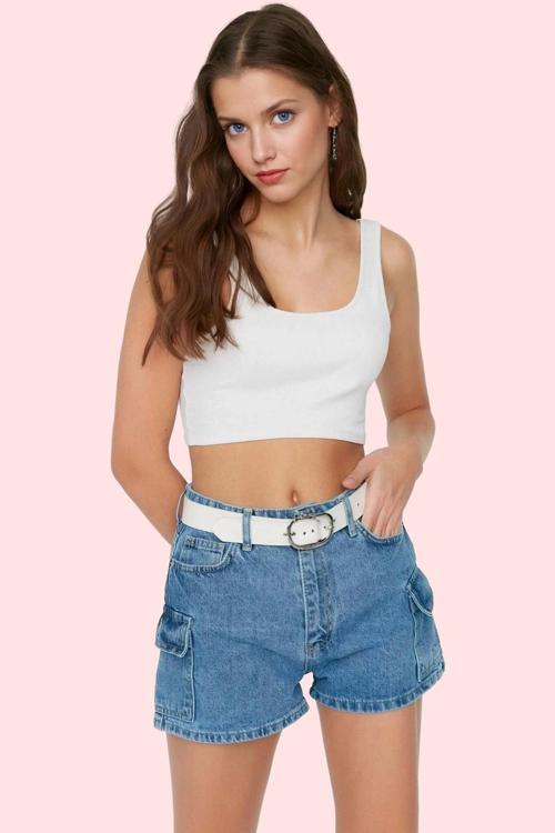 Kadın Denim City Short Cep Detaylı Yüksek Bel Mini Şort Pamuklu Yazlık Yaz Aylarının Vazgeçilmezi