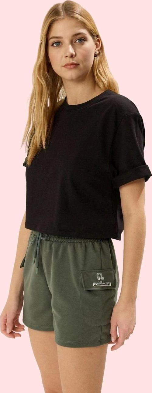 Kadın Beli Lastikli Kısa Şort Cep Detaylı Örme Slogan Desenli Yazlık Yaz Aylarının Vazgeçilmezi