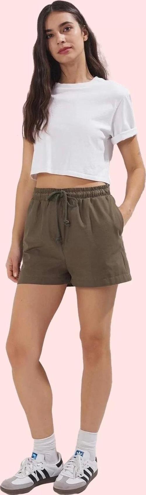 Kadın Pamuklu Gabardin Mini Şort Yüksek Bel Straight Kesim Yazlık Günlük Dayanıklı Malzeme