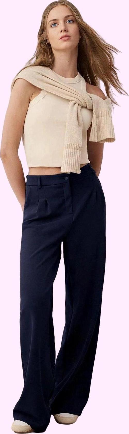 Kadın Geniş Paça Uzun Pantolon Düz Desen Wide Leg Yüksek Bel Günlük Yaz Aylarının Vazgeçilmezi