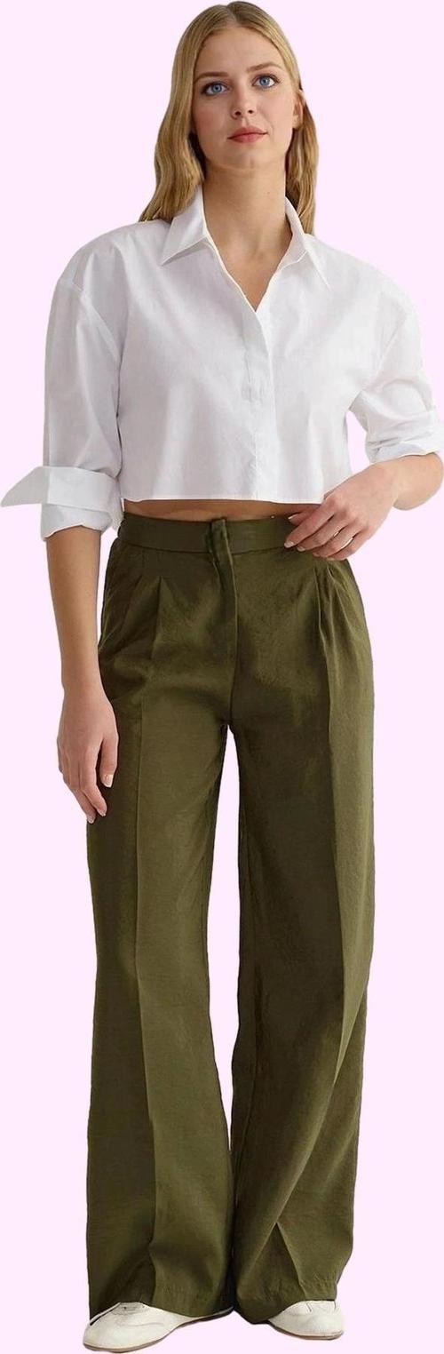 Kadın Geniş Paça Wide Leg Dokuma Pantolon Yüksek Bel Yaz Aylarının Vazgeçilmezi Günlük Kullanım