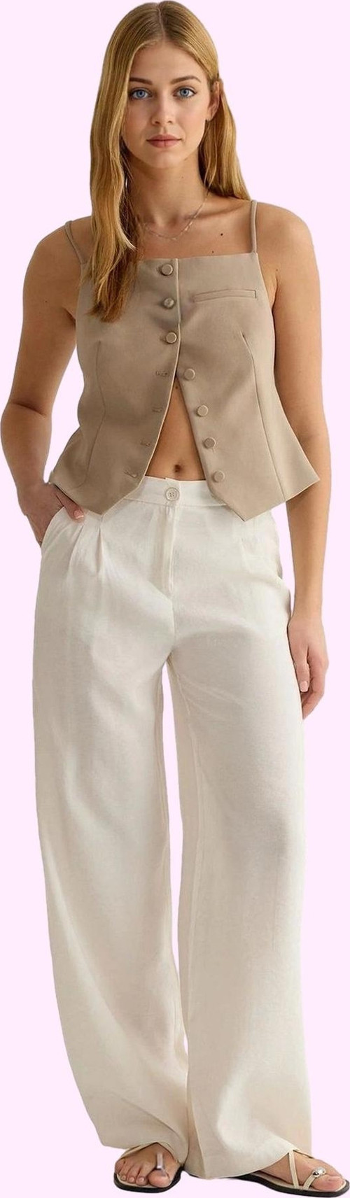 Kadın Geniş Paça Wide Leg Dokuma Pantolon Yüksek Bel Yaz Aylarının Vazgeçilmezi Günlük Kullanım