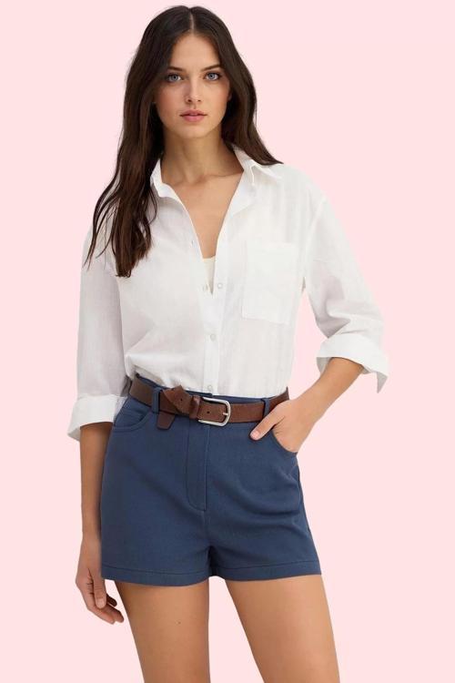 Kadın Pamuklu Gabardin Mini Şort Yüksek Bel Geniş Paça Günlük Kombinler Yaz Aylarının Vazgeçilmezi