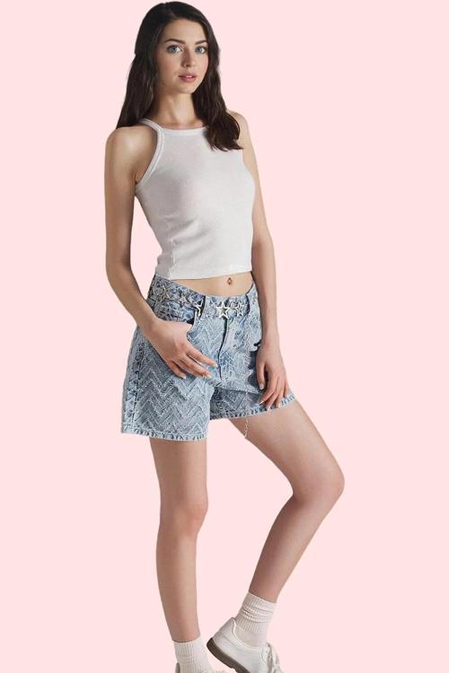 Kadın Denim City Short Geniş Paça Yüksek Bel Şort Pamuk Günlük Kullanım Yaz Aylarının Vazgeçilmezi