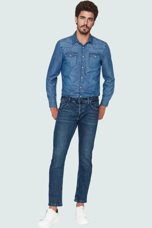 Erkek Skinny Fit Dar Kesim Kot Pantolon Pamuk Günlük Kullanım Hafta Sonu Dayanıklı Malzeme