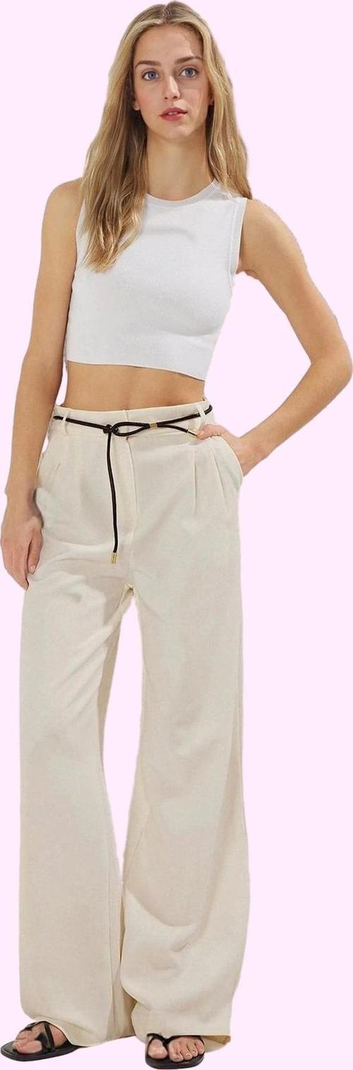 Kadın Geniş Paça Pantolon Yüksek Bel Wide Leg Finike Dokuma Yazlık Yaz Aylarının Vazgeçilmezi