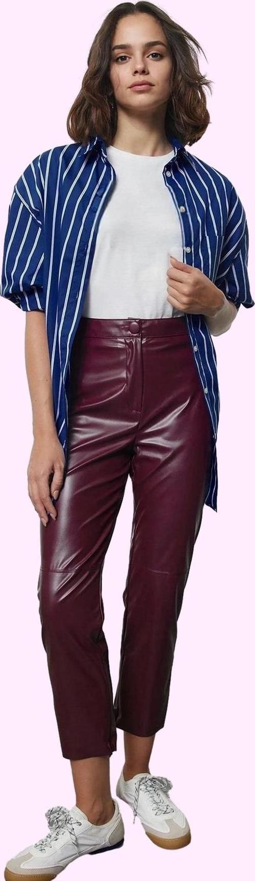 Kadın Yüksek Bel Dar Paça Suni Deri Pantolon Kemersiz Kışlık Günlük Yaz Aylarının Vazgeçilmezi