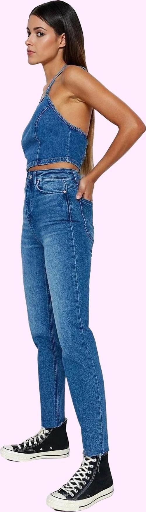 Kadın Yüksek Bel Mom Jean Boru Paça Günlük Kombinler Care Koleksiyonu Yaz Aylarının Vazgeçilmezi