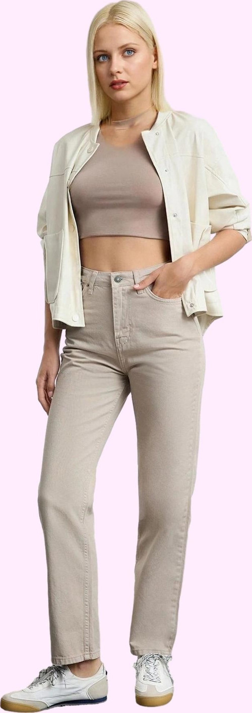 Kadın Yüksek Bel Straight Fit Pantolon Pamuk Gabardin Kumaş Günlük Kullanım Modern Tasarım