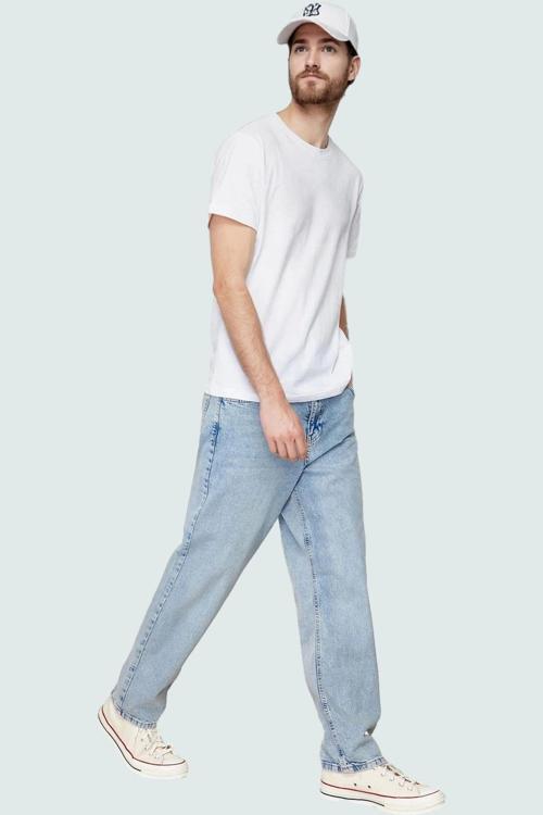 Erkek Baggy 90s Straight Fit Kot Pantolon Normal Bel Denim Günlük Kombinler Modern Tasarım