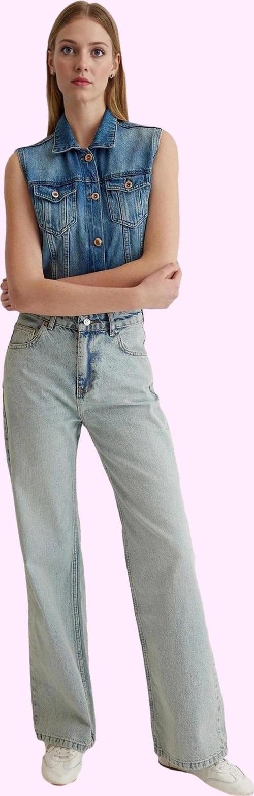 Kadın Yüksek Bel Geniş Paça Jean Pantolon Pamuklu Günlük Kullanım Yaz Aylarının Vazgeçilmezi