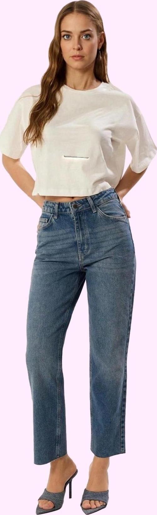 Kadın Yüksek Bel Straight Jean Pantolon Pamuk Denim Günlük Stil Yaz Aylarının Vazgeçilmezi
