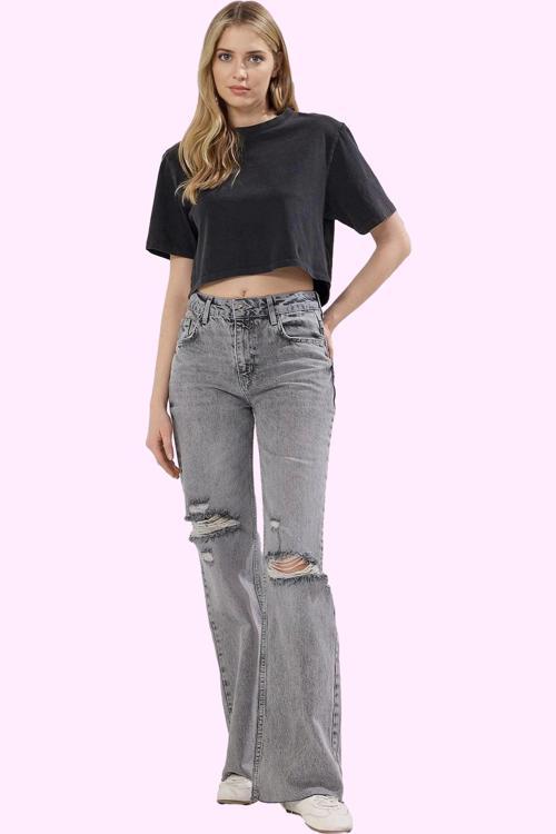 Kadın Yırtık Detaylı Geniş Paça Uzun Boy Denim Jean Günlük Stil Yaz Aylarının Vazgeçilmezi