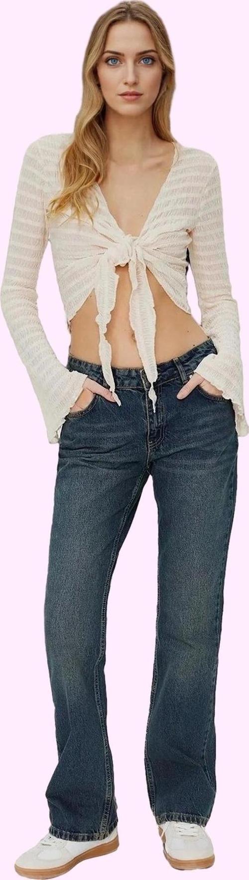 Kadın Düşük Bel Straight Jean Boru Paça Pamuk Günlük Stiller Hafta Sonu Yaz Aylarının Vazgeçilmezi