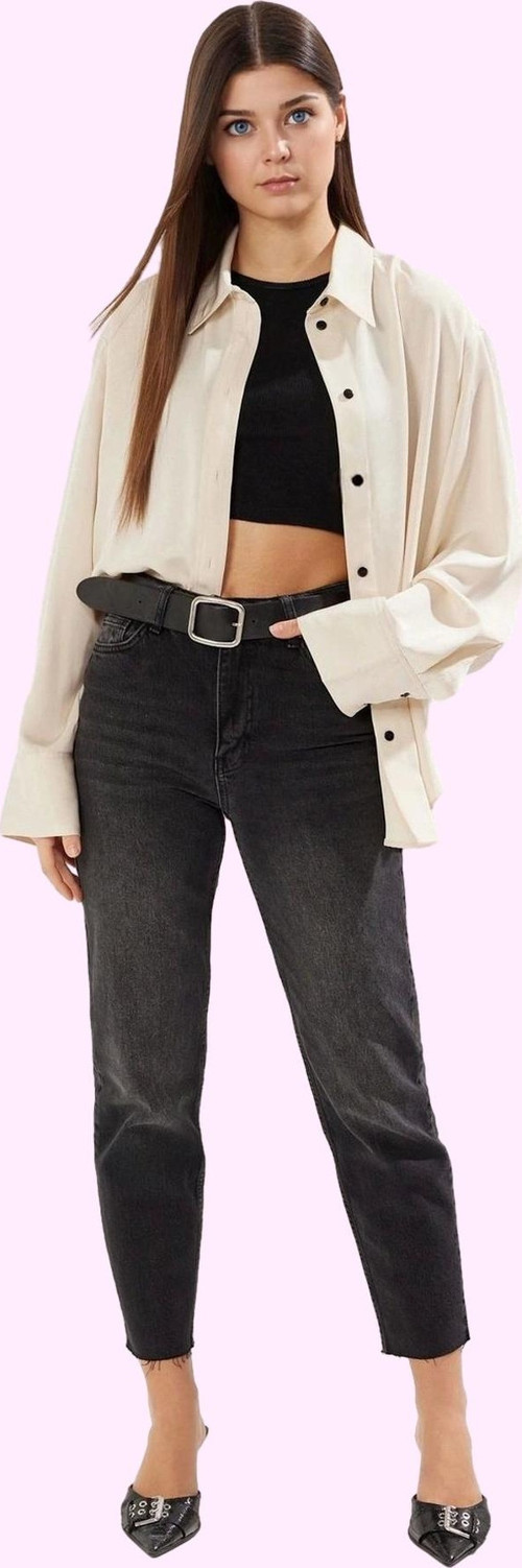 Kadın Mom Jean Geniş Paça Uzun Boy Denim Düz Desen Günlük Stil Hafta Sonu Kaliteli Malzeme