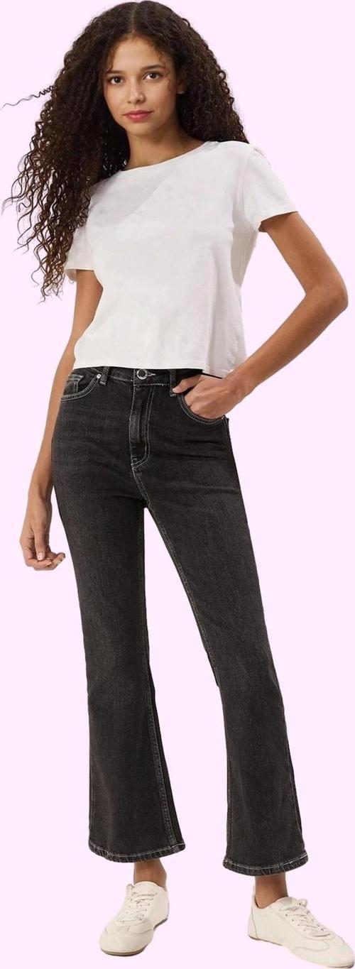 Kadın Crop Flare Jean Normal Bel Uzun Boy Comfort Dokuma Günlük Kullanım Dayanıklı Malzeme