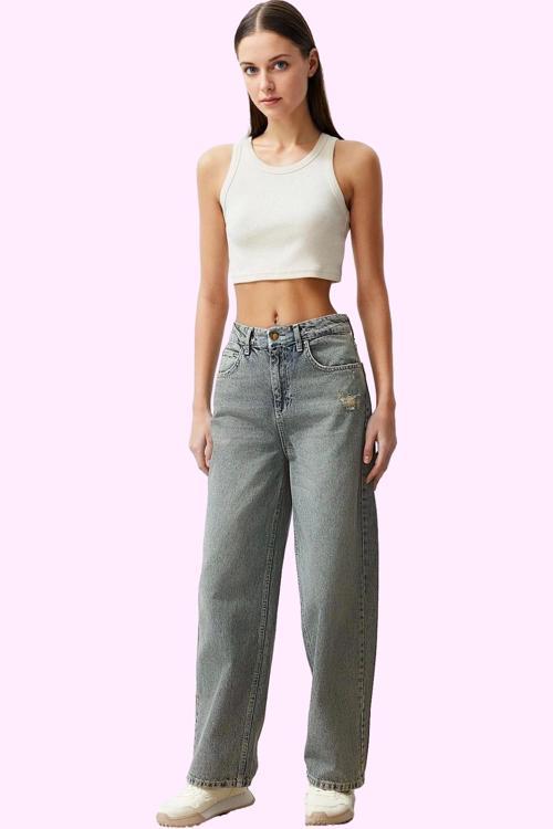 Kadın Geniş Paça Düşük Bel Denim Pantolon Pamuklu Günlük Kombinler Yaz Aylarının Vazgeçilmezi