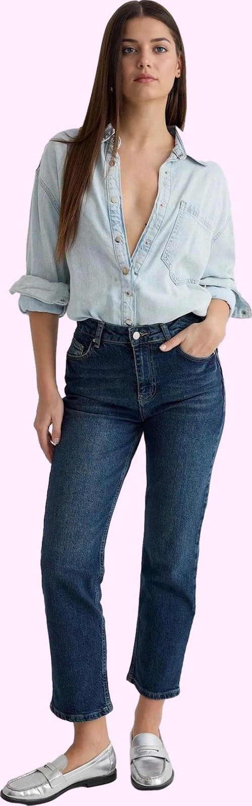 Kadın Yüksek Bel Straight Jean Uzun Boy Denim Günlük Stil Hafta Sonu Yaz Aylarının Vazgeçilmezi