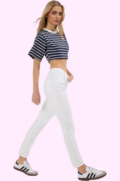 Kadın Yüksek Bel Skinny Jean Dar Paça Stretch Yazlık Günlük Hafta Sonu Yaz Aylarının Vazgeçilmezi