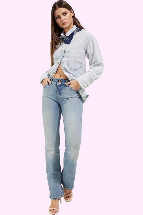 Kadın Düşük Bel Flare Jeans İspanyol Paça Denim Günlük Stil Hafta Sonu Yaz Aylarının Vazgeçilmezi