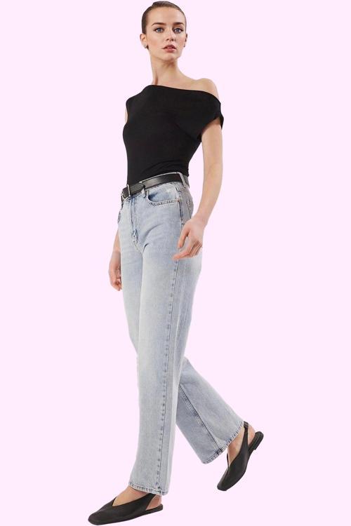 Kadın Yüksek Bel Geniş Paça Denim Jean Pantolon Pamuk Günlük Kullanım Yaz Aylarının Vazgeçilmezi
