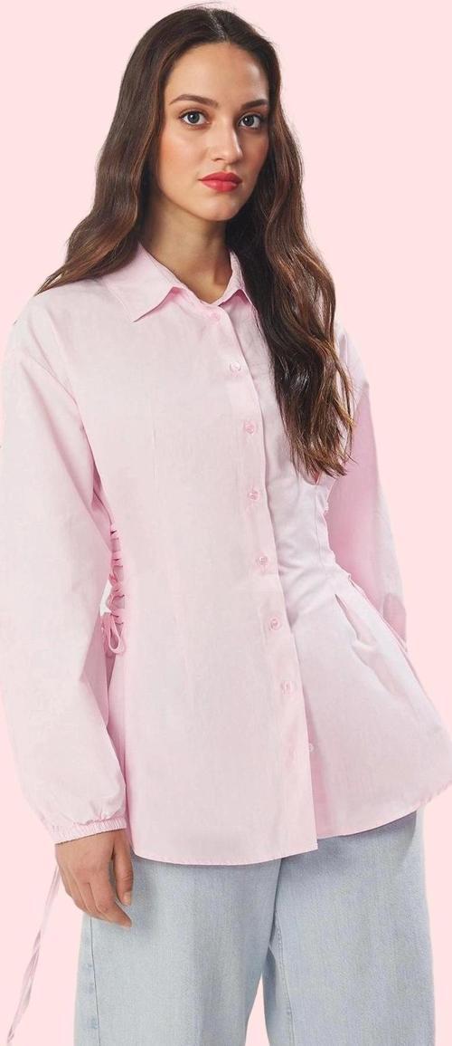 Kadın Uzun Kollu Gömlek Yaka Dokuma Basic Kalıp Terrycotton Kumaş Günlük Kullanım Hafta Sonu