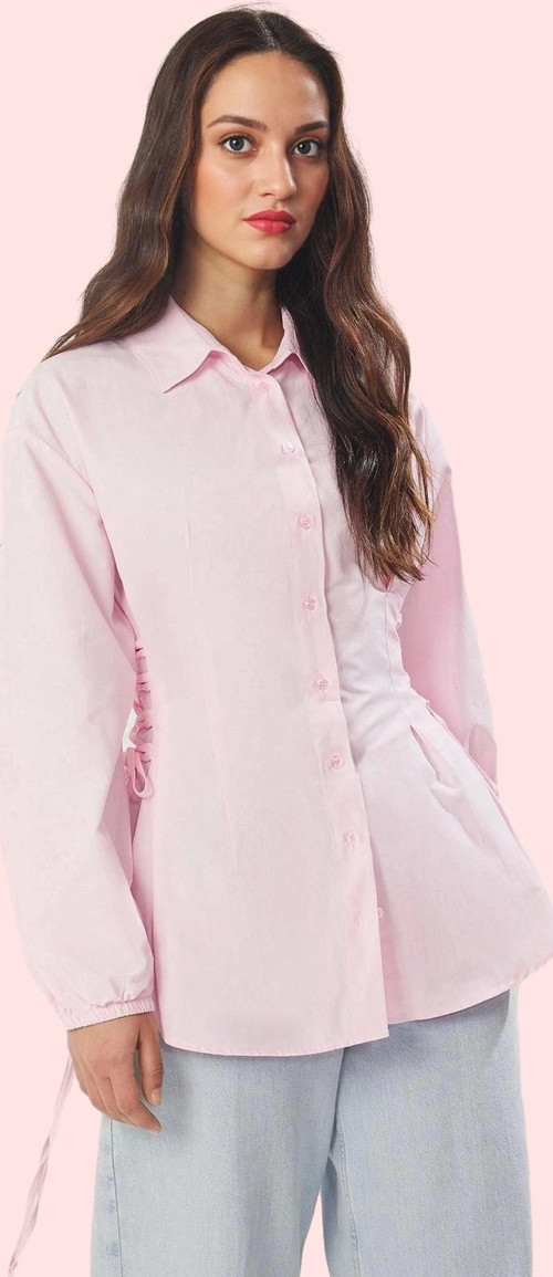 Kadın Uzun Kollu Gömlek Yaka Dokuma Basic Kalıp Terrycotton Kumaş Günlük Kullanım Hafta Sonu
