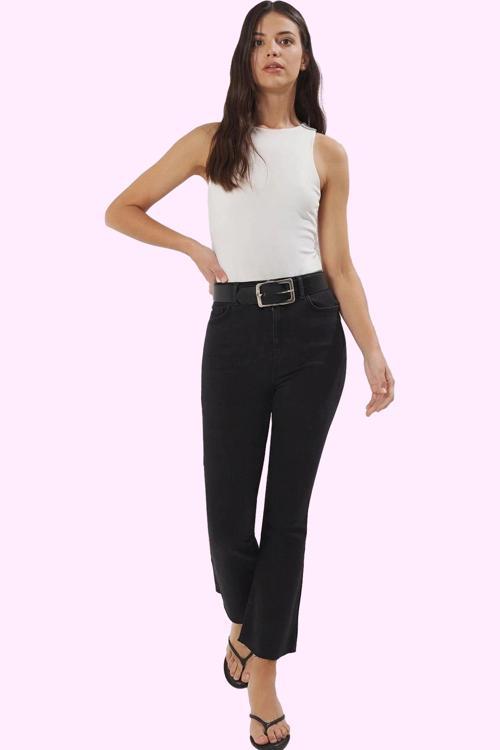 Kadın Yüksek Bel Geniş Paça Denim Pantolon Regular Boy Flare Kesim Günlük Stil Özel Günler