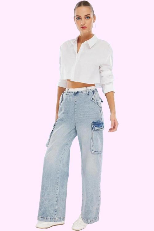 Kadın Yüksek Bel Geniş Paça Denim Pantolon Pamuk Günlük Stil Hafta Sonu Yaz Aylarının Vazgeçilmezi