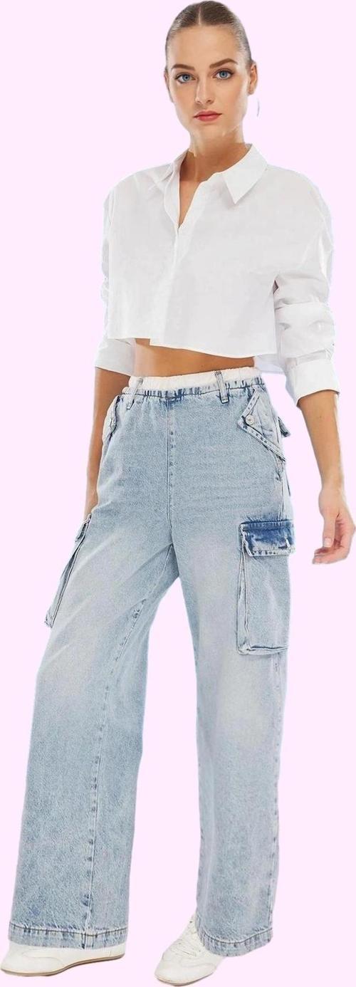 Kadın Yüksek Bel Geniş Paça Denim Pantolon Pamuk Günlük Stil Hafta Sonu Yaz Aylarının Vazgeçilmezi
