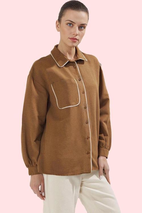 Kadın Oversize Keten Görünümlü Gömlek Uzun Kollu Günlük Stil Hafta Sonu Yaz Aylarının Vazgeçilmezi