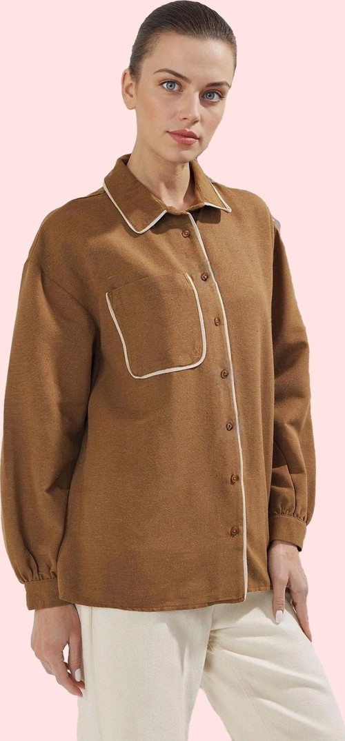 Kadın Oversize Keten Görünümlü Gömlek Uzun Kollu Günlük Stil Hafta Sonu Yaz Aylarının Vazgeçilmezi